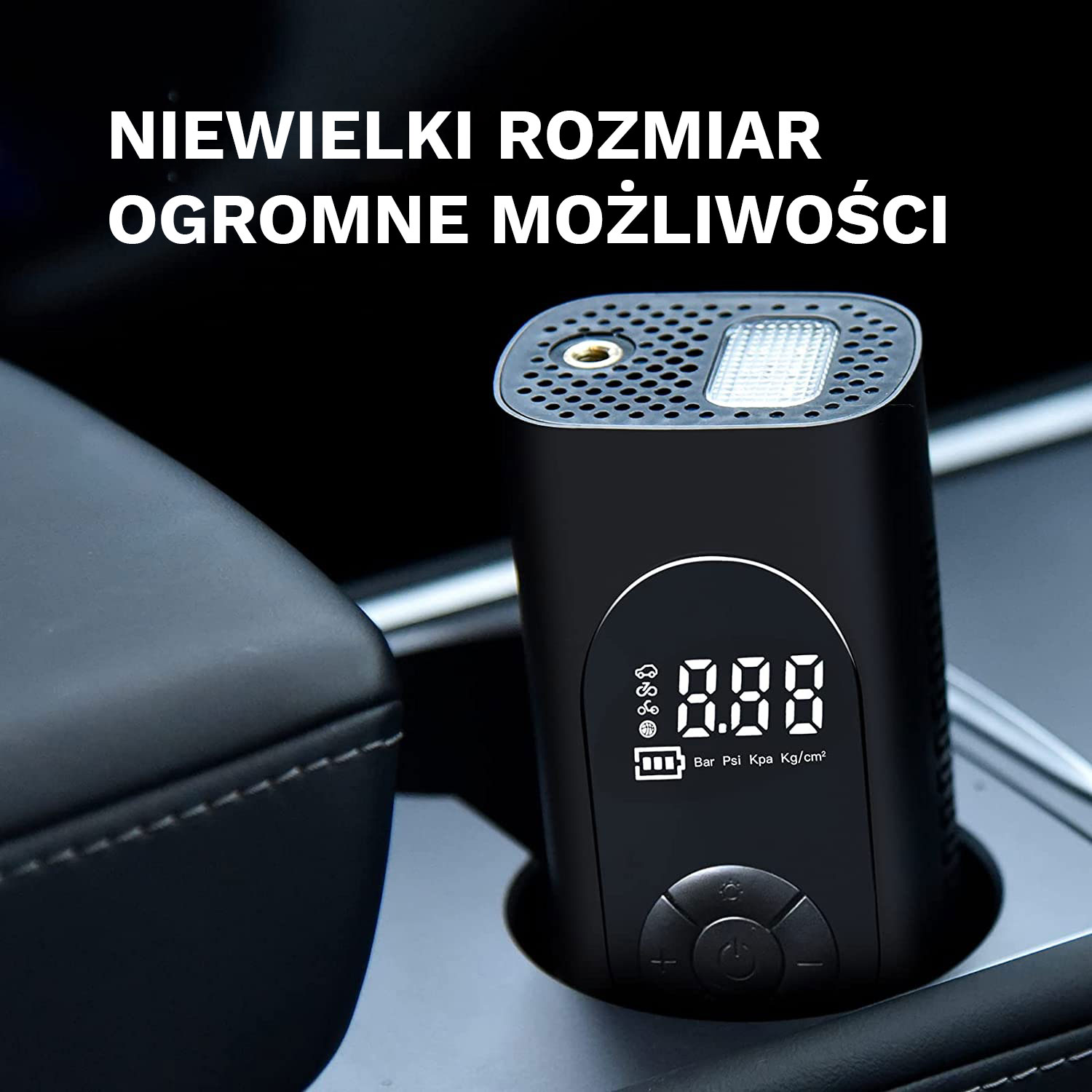 Bezprzewodowa, elektryczna pompka samochodowa, do piłki, roweru, materaca, Air Essence™ Pampero 80W-6BAR-100PSI-2000mAh - obrazek 8