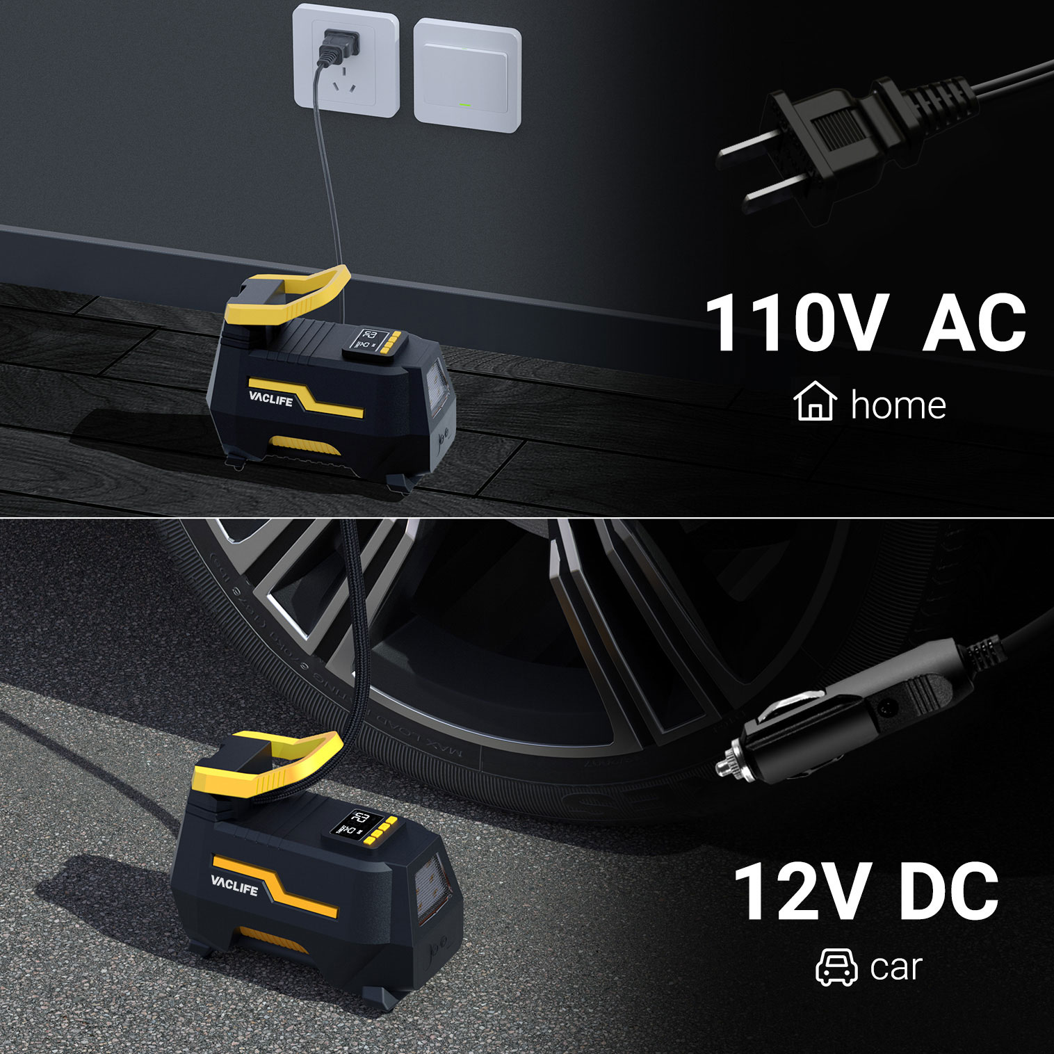 Pompka samochodowa, do piłki, roweru, materaca, pompowanych zabawek Air Essence 120W, 220v-12V z latarką LED - obrazek 8