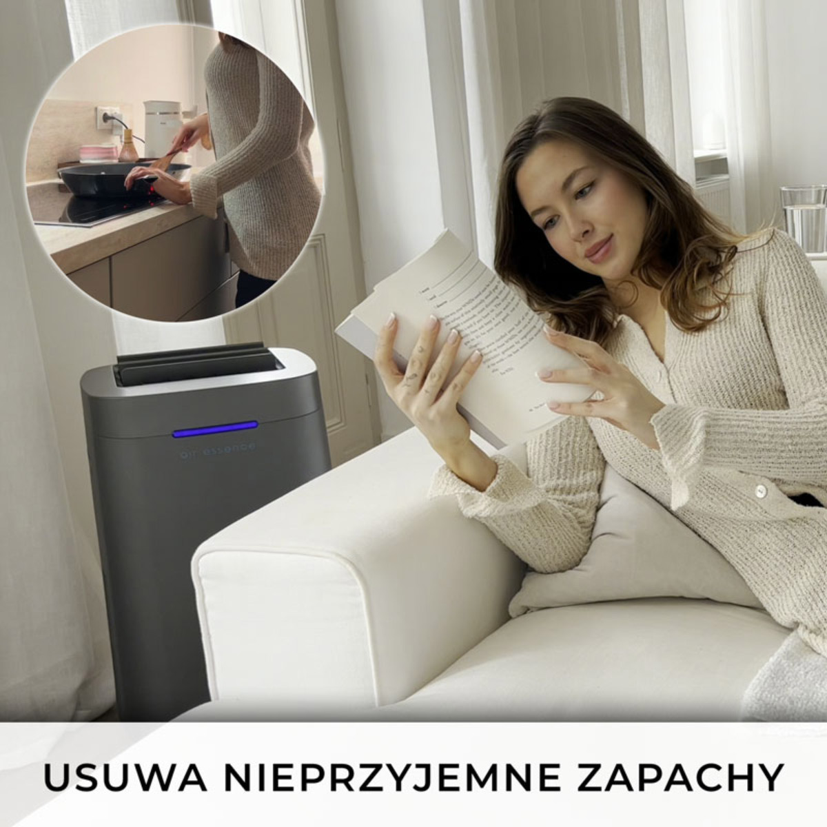 Grafenowy Oczyszczacz Powietrza Air Essence™ Eco Plasma LCD ESP Graphene, 60m2, sterylizator UVC, szary - obrazek 11