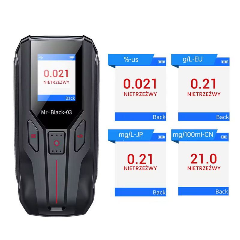 Cyfrowy alkomat Air Essence™ Mr Black-03, 2w1: ustnikowy i bezustnikowy, przenośny tester trzeźwości - obrazek 4
