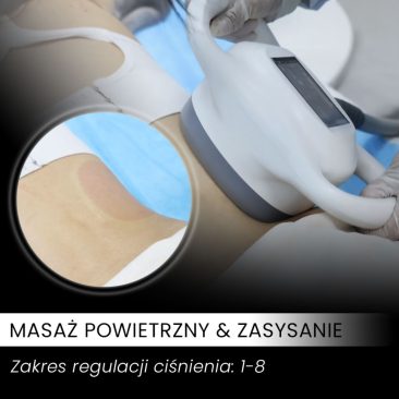 Głowica roller urządzenia Air Essence™ MuseShape 2 do endermologii i modelowania sylwetki z ekranem sterowania, regulacja 1-5 i 2 tryby pracy, zbliżenie na rolki w aplikatorze.