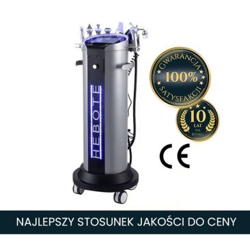 Air Essence™ Hydra Facial Therapy ESSENTIAL to profesjonalne urządzenie kosmetyczne z wieloma przystawkami, pokazane obok złotych odznak za 100% satysfakcji i 10 lat na rynku. Tekst poniżej: NAJLEPSZY STOSUNEK JAKOŚCI DO CENY.