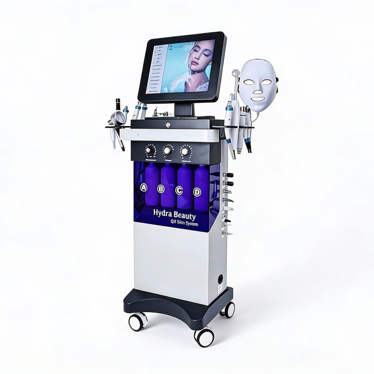 Air Essence™ Konaveil S1 Hydra Facial Therapy - urządzenie do hydradermabrazji, kombajn kosmetyczny Air Essence™ Hydrabeauty to urządzenie m.in. do hydrodermabrazji, Terapii natryskowej, Mikrodermabrazji, Mezoterapii mikroigłowej, Radiofrekwencji RF, światła fotonowego (FDT) i peelingu kawitacyjnego. to profesjonalne urządzenie, wyposażone w ekran dotykowy, panel sterowania, różne rurki, butelki i końcówki, wszystkie zamontowane na kółkach.