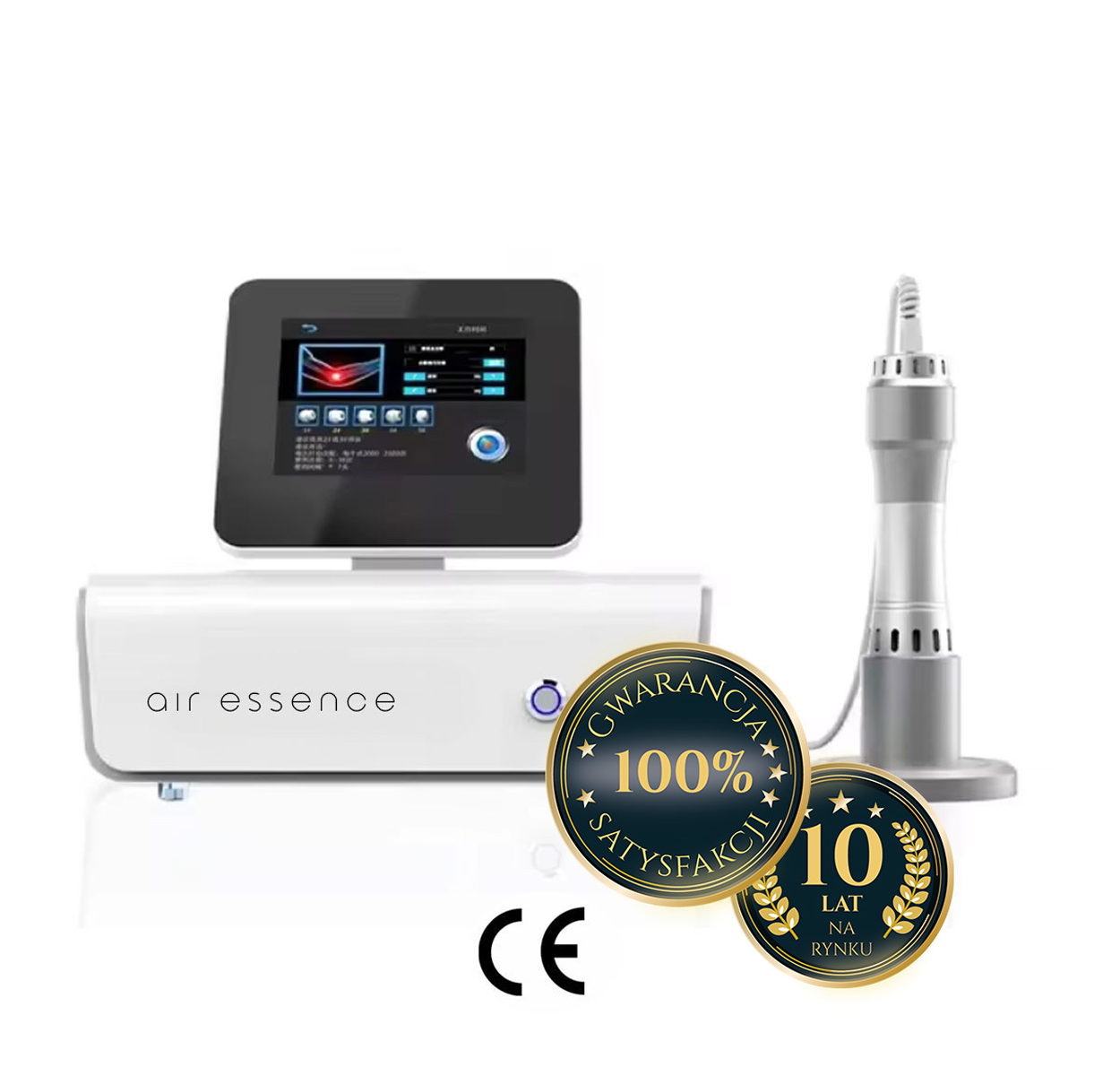 Air Essence™ Vortex V5 – elektromagnetyczna fala uderzeniowa skupiona do fizjoterapii, wykorzystywana w terapii przeciążeń ścięgien, dolegliwości bólowych stawów oraz wsparciu regeneracji układu mięśniowo-szkieletowego.