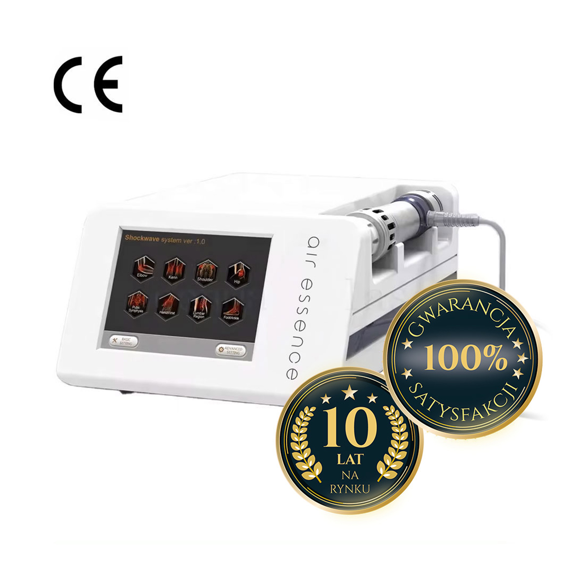 Air Essence™ Vortex V6+ to urządzenie do terapii elektromagnetyczną falą uderzeniową skupioną oraz stymulacji EMS, wykorzystywane w fizjoterapii do pracy z tkankami miękkimi i wybranymi obszarami narządu ruchu. Oznaczenie CE oraz wieloletnia obecność marki na rynku podkreślają jego profesjonalne przeznaczenie gabinetowe.