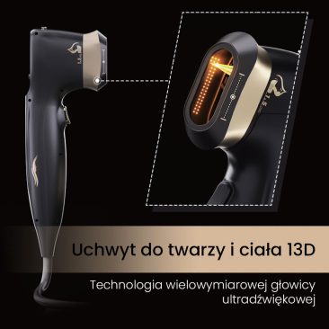 Zbliżenie pokazuje głowicę ultradźwiękową aparatu Air Essence™ HIFU 22D MAX napis na zdjęciu to 