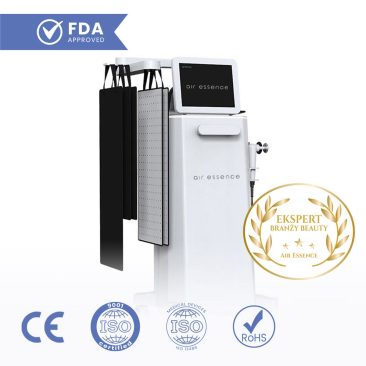 Air Essence™ Vortex V11 – urządzenie do elektromagnetycznej fali uderzeniowej skupionej, terapii Tecar CET/RET, lipolizy i światła LED, przedstawione w widoku przednim z oznaczeniami CE, ISO, RoHS oraz grafiką „FDA Approved” i „Ekspert Branży Beauty”.