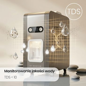 Inhalator wodoru Euria E6 wyposażony w system monitorowania jakości wody (TDS < 10), zapewniający optymalne warunki do inhalacji