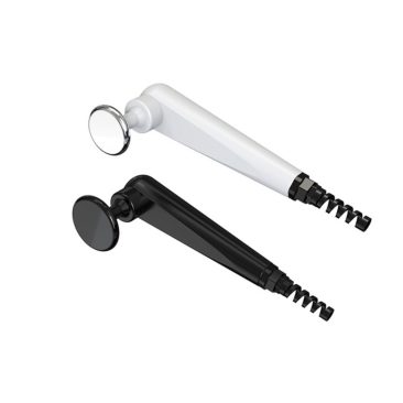Dwie końcówki zabiegowe do urządzenia Air Essence Vortex V9 do terapii falą uderzeniową i TECAR w trybie CET i RET w kolorze białym i czarnym z okrągłą powierzchnią kontaktową, widok na jasnym tle