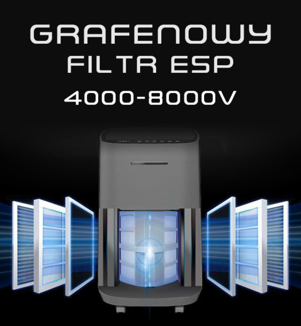 Grafenowy Oczyszczacz Powietrza Air Essence™ Eco Plasma LCD ESP Graphene, 60m2, sterylizator UVC, szary - obrazek 3