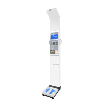 Air Essence™ AirMetrics M5 - profesjonalne urządzenie do analizy składu ciała (BIA) z pomiarem wzrostu, wagą cyfrową oraz raportem w telefonie po kodzie QR i wydrukiem z wbudowanej drukarki termicznej.